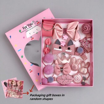 18st presentset för söta hårtillbehör för flickor, hårklämmor, hårband, förvaringsväska, för dagligt bruk (hårklämmor och scrunchies slumpmässigt fördelade)