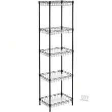 SONGMICS Metal Storage Shelf, Wire Basket Shelving Unit, Kitchen Storage Rack, 4 Hooks, PP Sheets, Adjustable Shelves, Total Load Capacity 100 Kg, For Bathroom, Pantry, Small Spaces, Black - Black - View 7