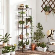 SONGMICS Metal Storage Shelf, Wire Basket Shelving Unit, Kitchen Storage Rack, 4 Hooks, PP Sheets, Adjustable Shelves, Total Load Capacity 100 Kg, For Bathroom, Pantry, Small Spaces, Black - Black - View 3