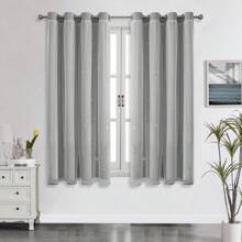 2 Panel Blackout Curtains With Star Cutout, Room Darkening Solid Color Curtains, Double Layer With Lace Decoration, Suitable For Bedroom, Girls Room And Living Room - Light Grey - View 20