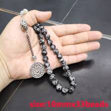 Colgante de obsidiana natural importada con Arwen, rosario de 33 cuentas de piedras preciosas para oración islámica, pulsera árabe Tasbih