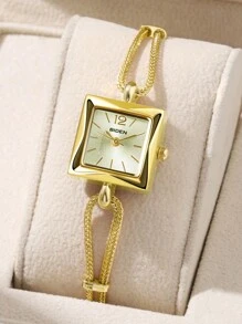 BIDEN 1pc Fashion Quartz Watch, Exquisite And Compact, Suitable For Women, Ergonomic Design, Elegant And Practical, 3ATM Waterproof, Available In Multiple Colors, Ideal Gift For Girls - Gold - View 3