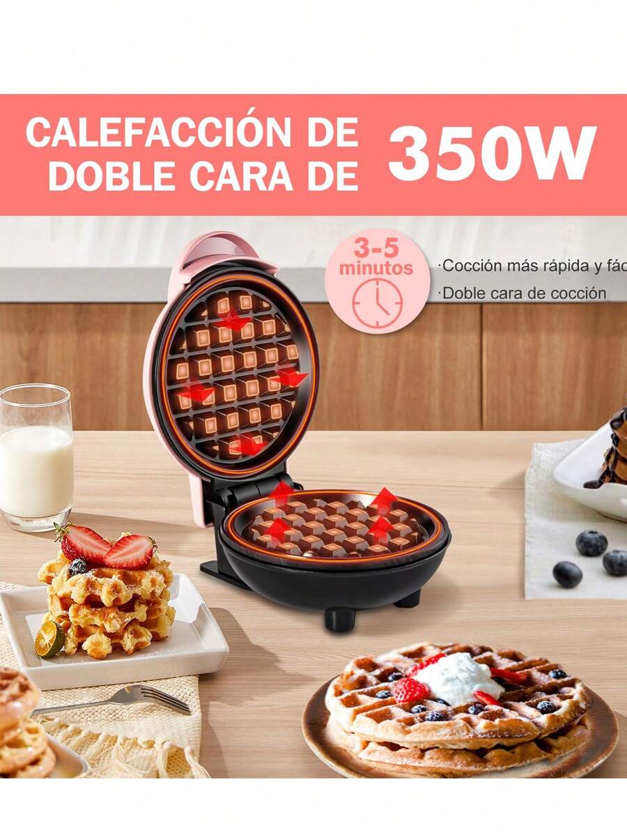 Mini Waffle Maker, Compact Design, Easy To Clean, Non-Stick Surface, Small Waffle Iron, Perfect For Breakfast Dessert Sandwich, 4 Inch - Pink - View 1
