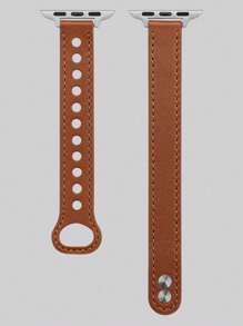 1pc Apple Watch Band Brown Simple  Apple Watch Strap Leather Compatible With Apple Watch Series9/8/7/6/5/4/3/2/1, Classic & Versatile Ladies' Narrow Strap Suitable For All Seasons. Minimalist Double Buckle Butterfly Tail Shape Design, Available In Apple Watch Strap Sizes 38mm/40mm/41mm/42mm/44mm And 45mm  Apple Watch Accessories