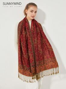 1pc Women's Paisley Pattern Polyester Elegant Versatile Scarf, Suitable For Daily Use - Red - View 5