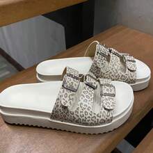 Women's Platform Sandal Slide With Buckles Animal Print - Màu be - Xem 1