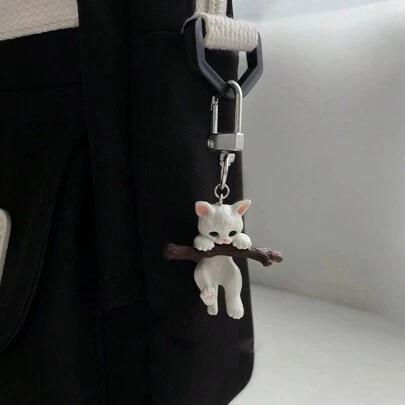 1 件可爱卡通猫咪拿着树枝钥匙扣包包挂饰卡通钥匙扣钥匙扣挂饰钥匙扣配件女士钥匙扣
