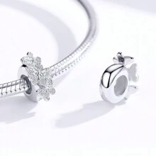 bamoer 1 PC 925 Sterling Silver Clear Zirconia Heart Charm Sparkle Infinite Love Beads Fit Bracelet Necklace DIY Making Fine Jewelry