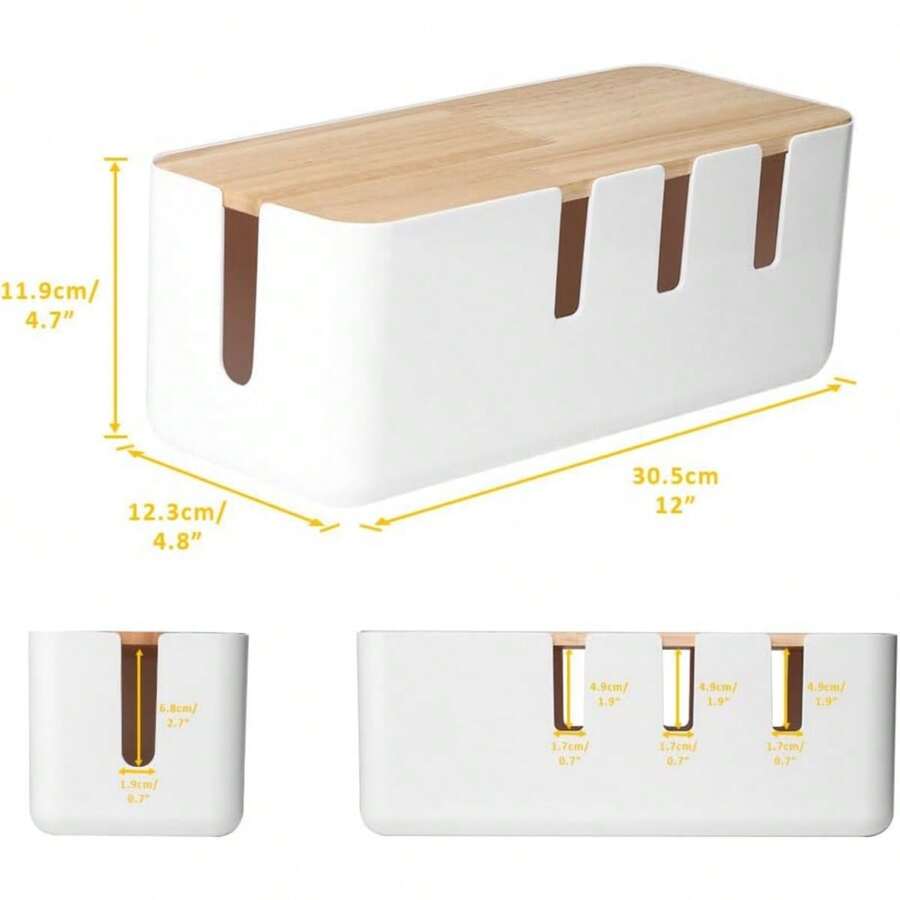 Cable Management Box, Cord Organizer Box With Wood Lid, Cable Organizer