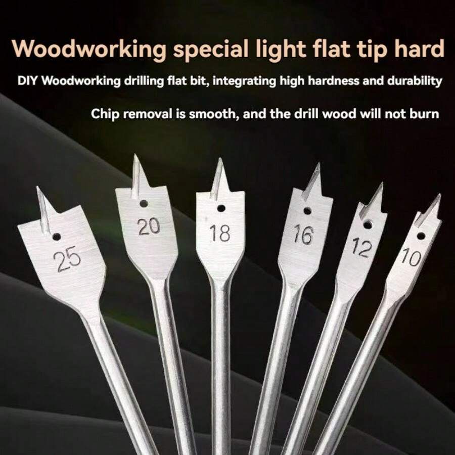 6pcs Flat Wood Drill Bit Set, Drawer Latch Mortising Chisel,