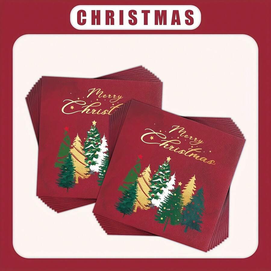 Khăn giấy Giáng sinh Cây thông Noel Khăn ăn đồ uống dùng một lần màu đỏ Khăn ăn trang trí bàn cho bữa tối mùa đông năm mới Giáng sinh vui vẻ Đồ dùng cho tiệc Giáng sinh - khăn giấy cây giáng sinh màu đỏ - Xem 1