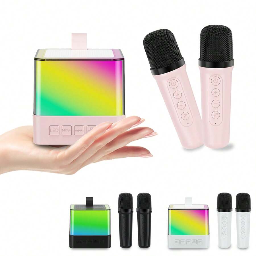 Karaoke Machine With 2 Wireless Microphones, Portable Bluetooth Speaker