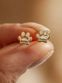 1 Pair Cute & Playful Pet Paw Print Customized English Name Stainless Steel Earrings, Pet Lovers, Cat & Dog Lovers, Fashion Jewelry Accessories Gift, Creative Surprise And Exquisite Gift For Family And Friends - Multicolor - View 4
