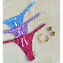 Kit 10 Luxury Lace Panties Heart Adjustment String Thong Sexy Intimate Fashion Lingerie Prime - Multicolor - View 7