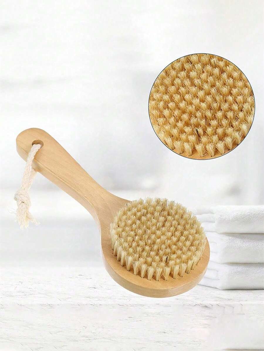 干浴身体刷背部清洗器 - 改善血液循环，去除死皮细胞 - 木柄去角质刷，用于背部、腿部和脚部 - 彩色 - 查看 1