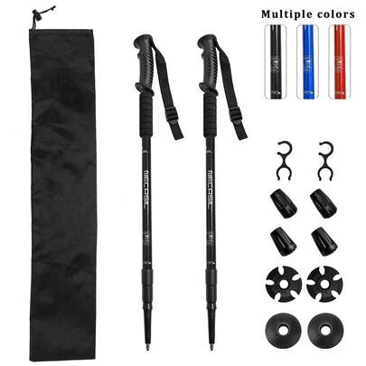 2 buc Bețișoare de drumeții, pliabile, ușoare, din aliaj de aluminiu, cu absorbție a șocurilor, telescopice și reglabile, pentru bărbați și femei, potrivite pentru drumeții, alpinism, camping, rucsac, mers pe jos, fond și schi, cu accesorii pentru vârf
