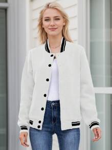 Multicolor Women's Quilted Baseball Jacket – Stylish And Versatile Outerwear For Fashion-Forward Women - 白色 - 查看 1