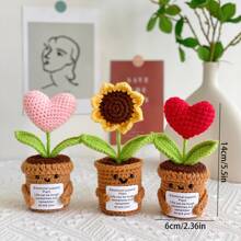 1 pieza de Flor artificial de ganchillo hecha a mano con maceta, decoración de flor de hilo sintético adecuada como regalo para el Día de la Madre, aniversario, cumpleaños, Día de San Valentín o como decoración de escritorio en casa u oficina para mamá, amigas o novia, Día de San Valentín, regalo
