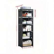 1pc 6-Tier 5-Compartment / 5-Tier 4-Compartment Silver Gray/Black/White Metal + Plastic + Non-Woven Fabric Combination, Multipurpose Storage Rack, Easy Assembly Bookshelf, Floor Stacking Storage Rack, Detachable Storage Organizer, Home Room Bedroom Kitchen Living Room School Dorm Practical Storage Rack
