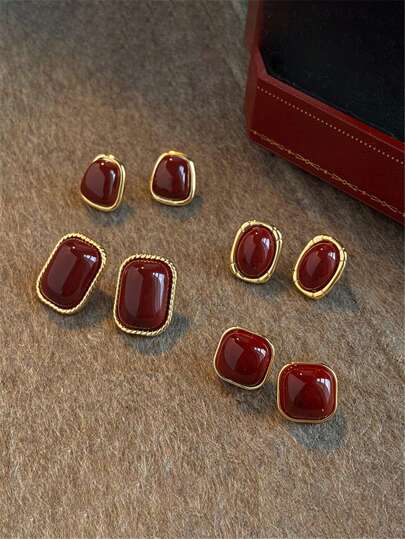 1 paio di orecchini di lusso di stile retrò francese rossi, adatti per abbinamenti classici quotidiani delle donne, un lusso alla portata