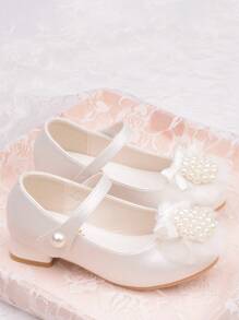 Girls' High Heel Princess Shoes For Kids, New Spring Autumn Pearl Flower Leather Shoes For Little Girls/Children/Baby Girls