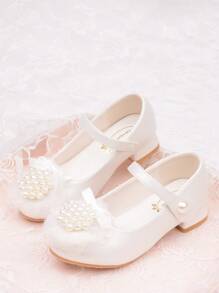 Girls' High Heel Princess Shoes For Kids, New Spring Autumn Pearl Flower Leather Shoes For Little Girls/Children/Baby Girls