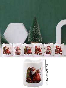 6个/1个装圣诞无焰闪烁LED蜡烛，圣诞老人雪人定时茶蜡，无焰闪烁电池供电，含电池，持久耐用，适用于圣诞装饰、室内家居装饰、圣诞树装饰、圣诞餐桌装饰 - 彩色 - 查看 7