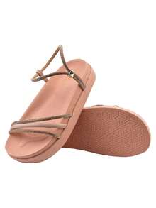Sandal Adjustable Lightweight Glitter Soft Women Rhinestone Summer - Màu be - Xem 2
