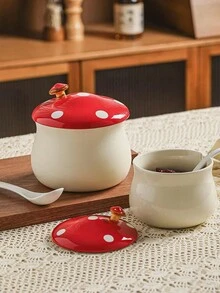 1 件创意蘑菇形陶瓷调味罐，家用香料储存容器 - 彩色 - 查看 7
