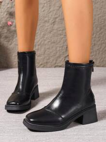 Women's Round Toe Lace Up Patchwork Boots, Thick Sole Vacation Style Ankle Boots, Vintage Buckle Decor