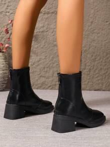 Women's Round Toe Lace Up Patchwork Boots, Thick Sole Vacation Style Ankle Boots, Vintage Buckle Decor