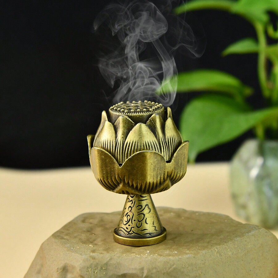 1pc Hollow Lotus Incense Burner With Pedestal, Incense Holder Comes