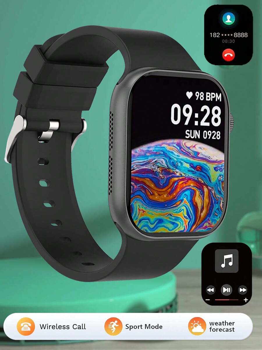 1 件舒适透气粉色硅胶表带 1.83 英寸高清触摸屏智能手表适合学生，具有多种运动模式、消息提醒、心率监测、音乐控制、相机控制等，适合休闲和运动场合 - 黑色 - 查看 1