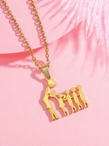 1 件新款不锈钢优雅卡通肖像吊坠项链，女士时尚毛衣链，母亲节礼物，适合日常和圣诞节佩戴 - 金色 - 查看 4