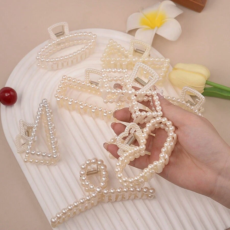 女式仿珍珠发夹，浓密细发发夹，时尚发饰和头饰造型工具 1 件