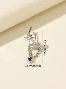 1pc 316L Stainless Steel Rhinestone Moon & Star Design Nose Stud - Silver - View 2