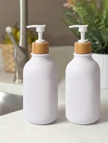2 件白色皂液器套装，浴室液体皂液器和乳液分配器，带竹泵，16 盎司塑料洗手液和洗洁精泵瓶，适用于农舍装饰，浴室配件（白色）家居浴室装饰 - 彩色 - 查看 1