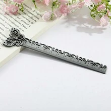 1 cái Dấu trang bướm Ginkgo Biloba phong cách cổ xưa sáng tạo, Dấu trang hợp kim kim loại hình bộ xương dành cho người yêu sách, BFF, Quà tặng nghệ thuật cho giáo viên, Dấu trang thước thẳng đa năng - Một cỡ - Xem 4