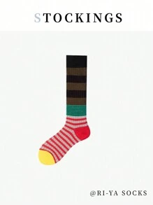1/2/4/6 Pairs Random Autumn/Winter Styles, Multicolor Gradient Striped Socks, Slimming Leg, Fitted Calf Socks, Fashion Versatile, Suitable For Outdoor Sports, Fitness, Campus Daily Wear, Soft Comfortable Breathable, Odor-Resistant Warm, Slimming Women Calf Socks, Long Socks, Comfortable Warm - Multicolor - View 23