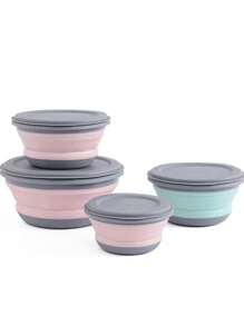 1 chiếc bát silicon chịu nhiệt cao có thể gập lại có nắp, thích hợp cho du lịch ngoài trời, cắm trại, dã ngoại, có thể điều chỉnh và thu gọn, hộp đựng thực phẩm trái cây di động, sử dụng cho salad, rau và ăn uống, trở lại trường học - Nhiều màu - Xem 1