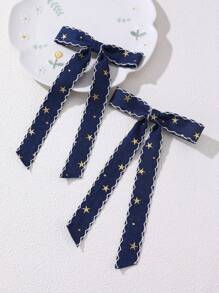 2pcs/4pcs Girl Jean Fabric Bow Hair Clips - Multicolor - View 7