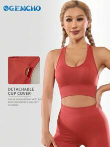 GEMCHO Áo ba lỗ màu trơn thoáng khí và quần short nhẹ ở mông màu đào dành cho nữ trang bị bộ bài tập yoga thể hình Bộ đồ thể thao Bộ tập luyện Trang phục sân bay - Gỗ đỏ - Xem 1