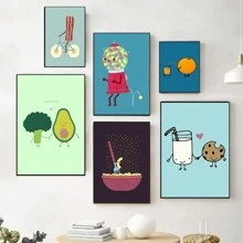 1 buc. Postere de perete cu ramă opțională, poster distractiv cu mâncare, potrivit pentru sufragerie, bar, pictură decorativă vintage pe pânză, artă fără ramă - Multicolor - Vizualizare 3