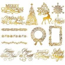 Weihnachten Glimmer Heißfolienplatte, Weihnachtselche, Schneeflocken, Weihnachtsbaum, Frohes Neues Jahr, Frieden auf Erden, Stille Nacht, Weihnachtskranz, Metallfolienplatte für Kartenherstellung, DIY Scrapbooking, Weihnachten