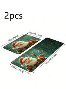 1PC/2PCS Memory Sponge Farmhouse Christmas Kitchen Carpet, Christmas Element Pattern Printing Decoration, Door Door Carpet Anti Slip Back Mat, Bedroom Bathroom Kitchen Floor Mat, Christmas Decoration