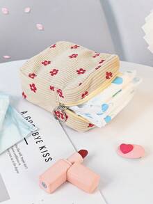 1 Pc/Set Cute Pink Strawberry Print High Quality Large Capacity Cosmetic Bag, Sanitary Napkin Storage Bag.Sanitary Pad Pouch,Bath Shower Wallet Pouch Portable Cosmetics Brush Storage Clutch With Zipper Closure - Multicolor - View 8
