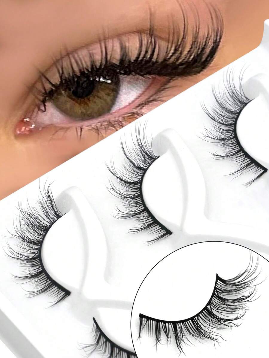 GROINNEYA 3 对假睫毛猫眼睫毛狐狸睫毛眼尾加长假睫毛仿貂睫毛自然睫毛短睫毛延长化妆 (X01)