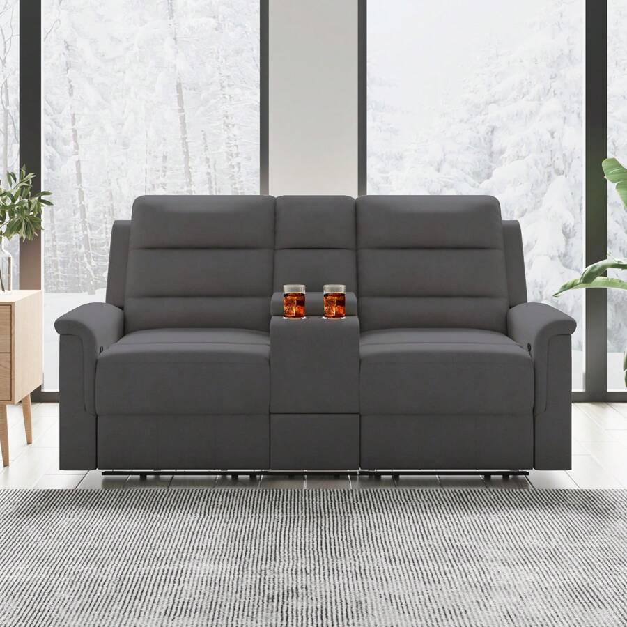 Loveseat Recliner Sofa, Reclining Loveseat With Console, Reclining Home Theater Seating Recliner Chair For Living Room, Reclining Couch With Storage, Cup Holders, Adjustable Backrest - Dark Grey - View 1