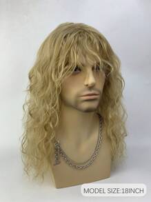 Synthetic Cospaly White Men's Wig With Bangs Natural Curls High Quality Party Rock Man's Hair Wig - Linen Gold - View 2