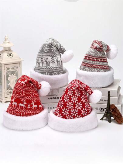 1 件新款厚针织毛绒圣诞帽，成人圣诞帽装饰